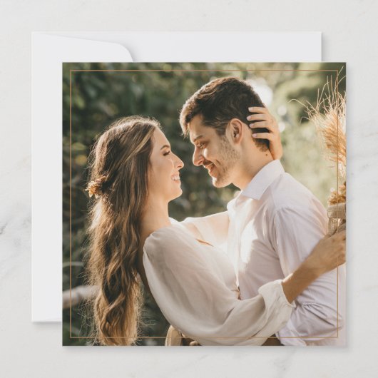 Minimalistische gouden vierkant foto bruiloft kaart (Achterkant)