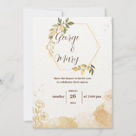 Minimalistische gouden waterverf bruiloft uitnodig kaart