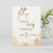 Minimalistische gouden waterverf bruiloft uitnodig kaart (Staand voorkant)