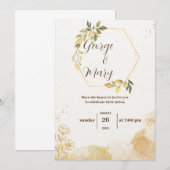 Minimalistische gouden waterverf bruiloft uitnodig kaart (Voorkant / Achterkant)