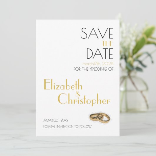 Minimalistische gouden witte bruiloft save the date (Staand voorkant)