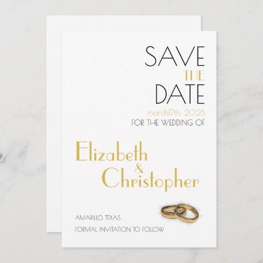 Minimalistische gouden witte bruiloft save the date (Voorkant / Achterkant)