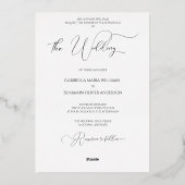 Minimalistische gouden witte script formele trouwd folie uitnodiging (Achterkant)