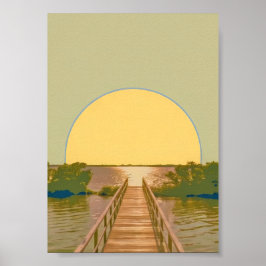 Minimalistische Gouden Zon Bordwand Meer Landschap Poster