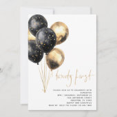 Minimalistische Gouden Zwarte Ballonnen 21e Partij Kaart (Voorkant)