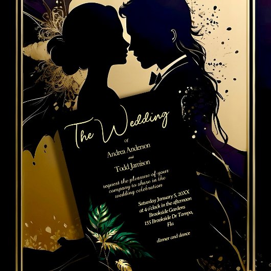 Minimalistische gouden zwarte bruiloft kaart