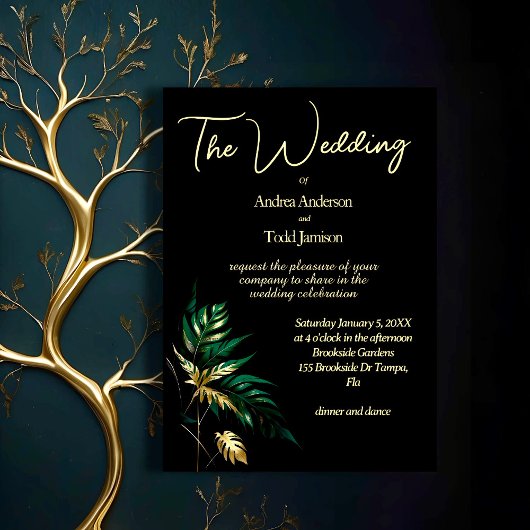 Minimalistische gouden zwarte bruiloft kaart