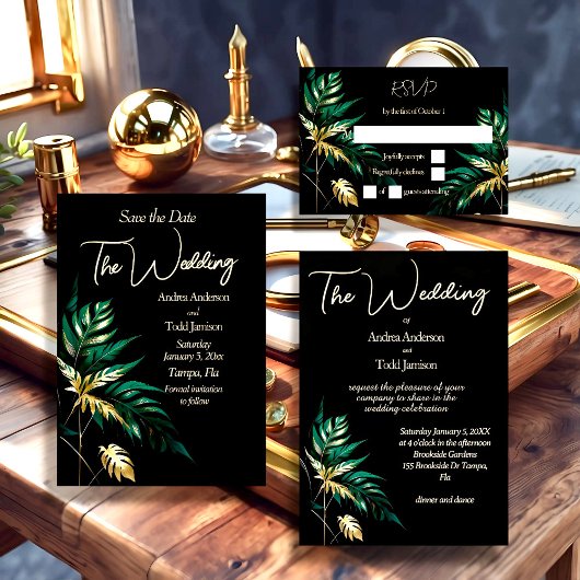 Minimalistische gouden zwarte bruiloft save the date