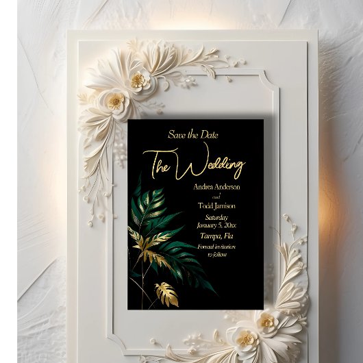 Minimalistische gouden zwarte bruiloft save the date