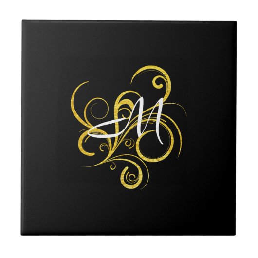 Minimalistische Gouden Zwarte Monogram Tegeltje (Voorkant)