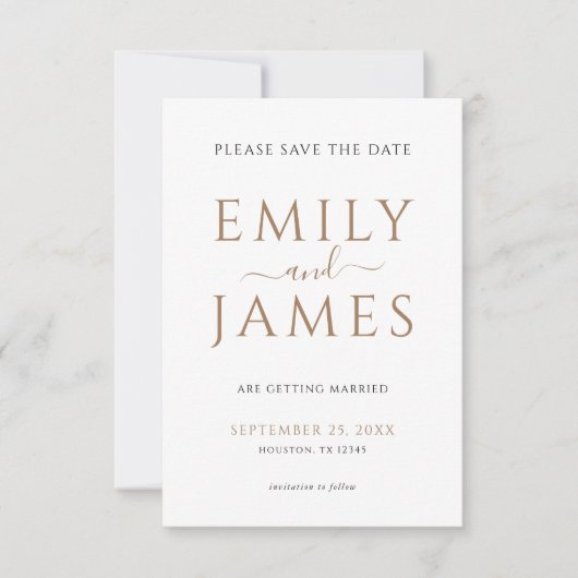 Minimalistische gouden zwarte tekst QR-code trouwe Save The Date (Voorkant)