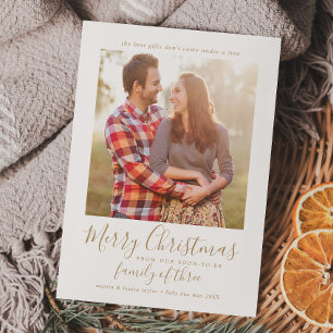 Minimalistische goudfamilie met drie zwangerschaps feestdagenkaart