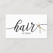 Minimalistische goudschaar Elegant Typografie Hair Visitekaartje (Voorkant)