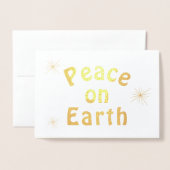 Minimalistische goudtekst voor vrede op aarde folie kaarten (Voorkant met envelop)