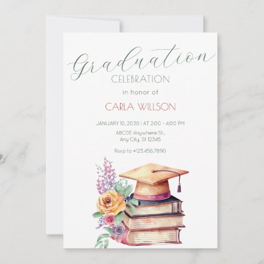 Minimalistische graduatie cap met bloemen kaart (Voorkant)