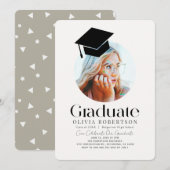 Minimalistische Graduation Cap Khaki Foto Kaart (Voorkant / Achterkant)