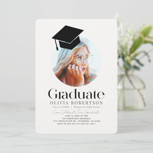 Minimalistische Graduation Cap Khaki Foto Kaart (Staand voorkant)