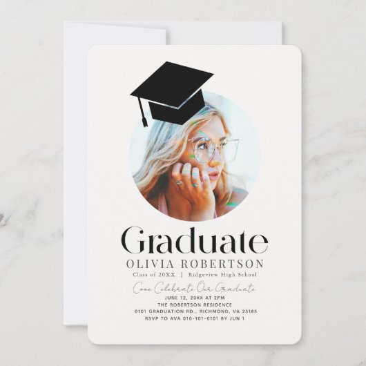 Minimalistische Graduation Cap Khaki Foto Kaart (Voorkant)