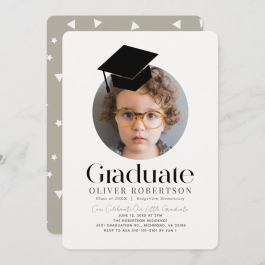Minimalistische Graduation Cap Kinder Foto Kaart (Voorkant / Achterkant)