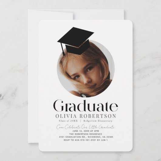 Minimalistische Graduation Cap Meisje Foto Kaart (Voorkant)