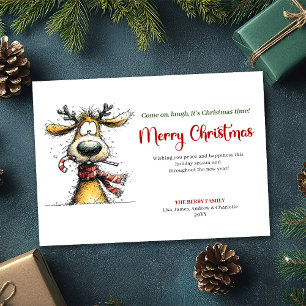 Minimalistische grappige rendier Kerst-kerstkaart Feestdagenkaart