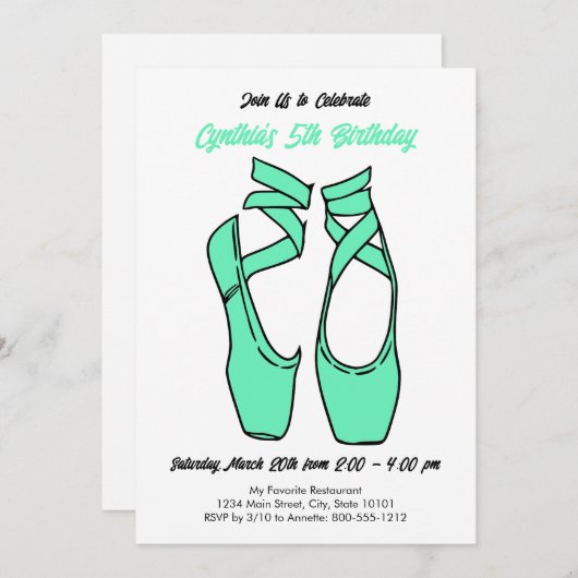 Minimalistische Green Ballet verjaardagsfeestje ui Kaart (Voorkant / Achterkant)