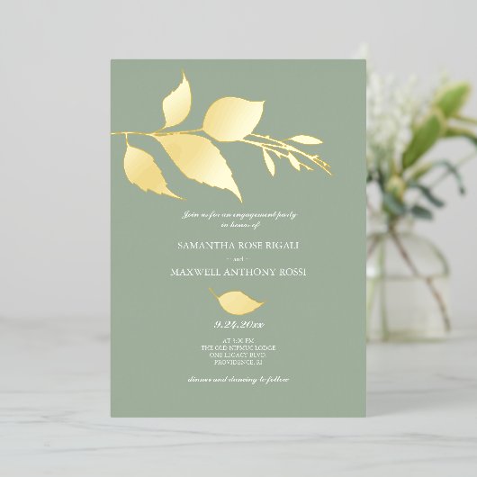 Minimalistische Green Engagement Party Folie Uitnodiging (Staand Voorkant)