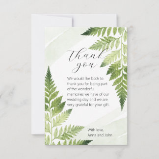 Minimalistische Green Fern bruiloft dank u kaart