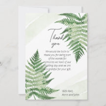Minimalistische Green Fern bruiloft dank u kaart