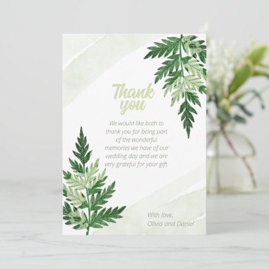 Minimalistische Green Fern bruiloft dank u kaart (Staand voorkant)