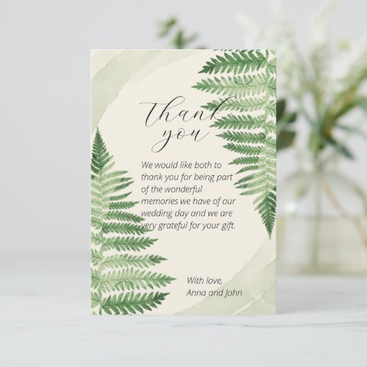 Minimalistische Green Fern bruiloft dank u kaart (Staand voorkant)