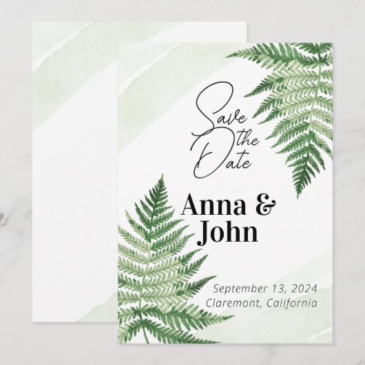 Minimalistische Green Fern bruiloft Kaart (Voorkant / Achterkant)