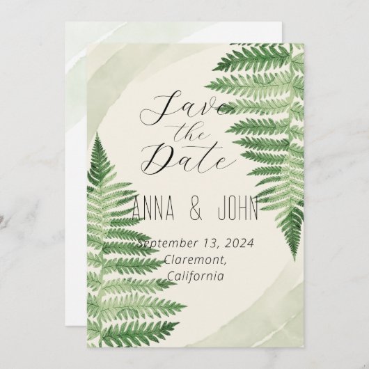 Minimalistische Green Fern bruiloft Kaart (Voorkant / Achterkant)