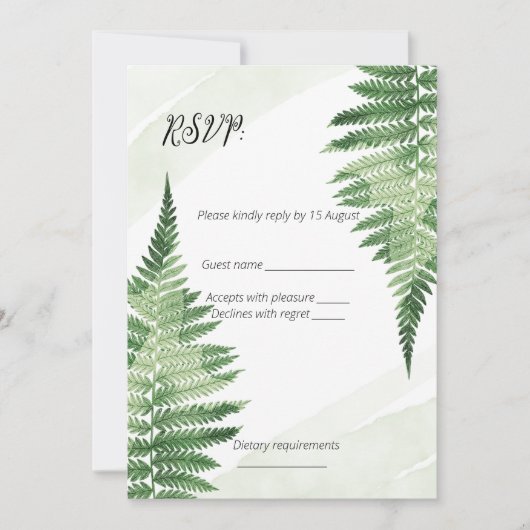 Minimalistische Green Fern Bruiloft RSVP kaart (Voorkant)