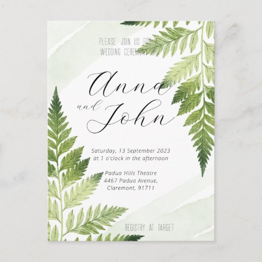 Minimalistische Green Fern bruiloft uitnodiging (Voorkant)