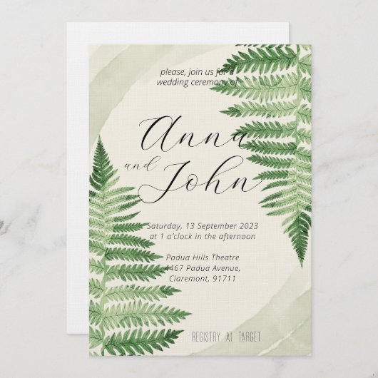 Minimalistische Green Fern bruiloft uitnodiging (Voorkant / Achterkant)