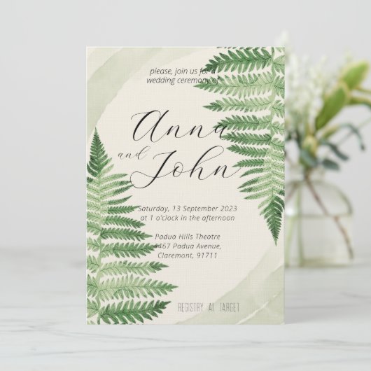 Minimalistische Green Fern bruiloft uitnodiging (Staand voorkant)