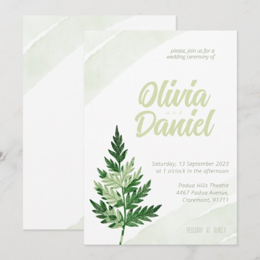 Minimalistische Green Fern bruiloft uitnodiging (Voorkant / Achterkant)