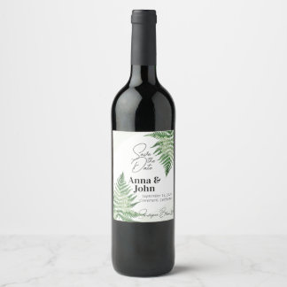 Minimalistische Green Fern bruiloft Wijn Etiket
