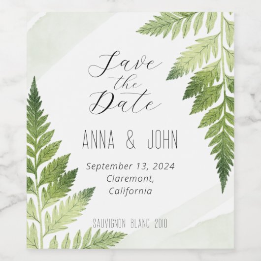 Minimalistische Green Fern bruiloft Wijn Etiket (Enkel label)
