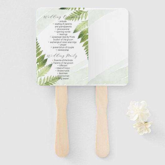 Minimalistische Green Fern Trouwprogramma Fan Handwaaier (Voorkant en achterkant)