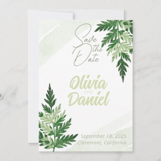 Minimalistische Green Fern Wedding Save the Date K Kaart (Voorkant)