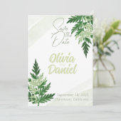 Minimalistische Green Fern Wedding Save the Date K Kaart (Staand voorkant)