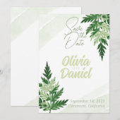 Minimalistische Green Fern Wedding Save the Date K Kaart (Voorkant / Achterkant)