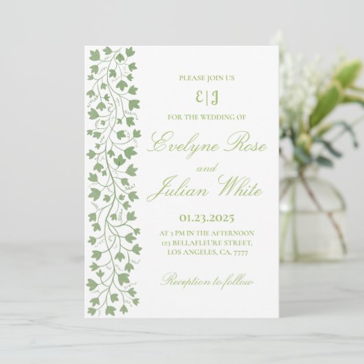 Minimalistische Green Ivy bruiloft uitnodiging (Staand voorkant)