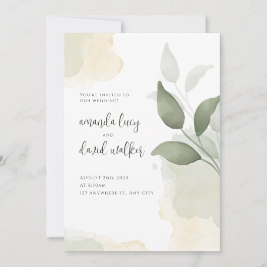 Minimalistische Green Leaf bruiloft uitnodiging (Voorkant)