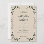 Minimalistische Green Leaf bruiloft uitnodiging (Voorkant)