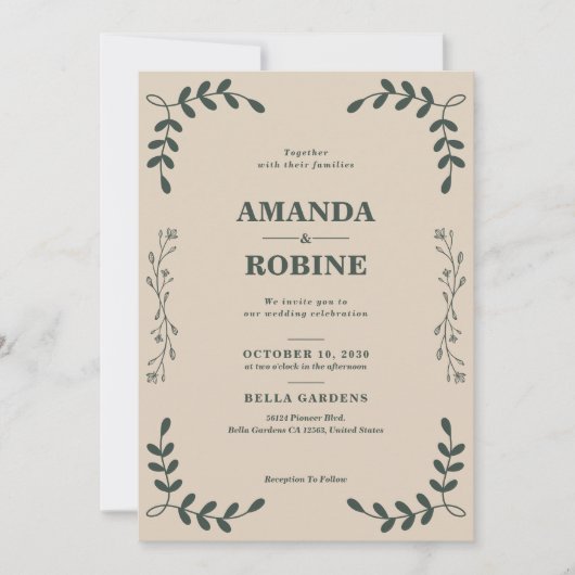 Minimalistische Green Leaf bruiloft uitnodiging (Voorkant)