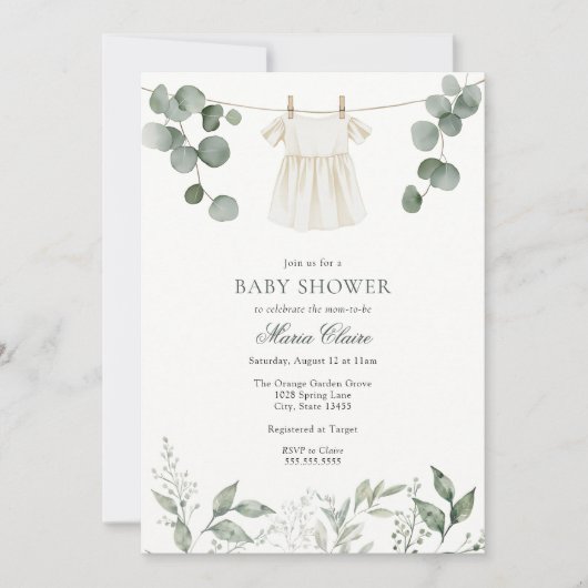 Minimalistische Greenery Baby Girl Douche Uitnodig Kaart (Voorkant)