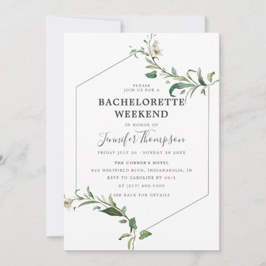 Minimalistische Greenery Bachelorette Weekendroute Kaart (Voorkant)